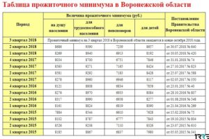 Прожиточный минимум в Воронежской области