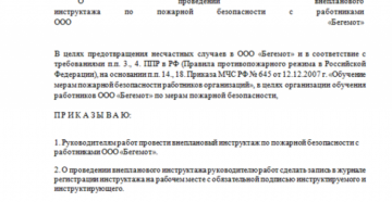 Образец приказа о проведении внепланового инструктажа по охране труда в связи с несчастным случаем