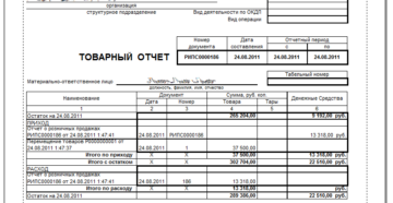 Товарный отчет. Форма ТОРГ-29